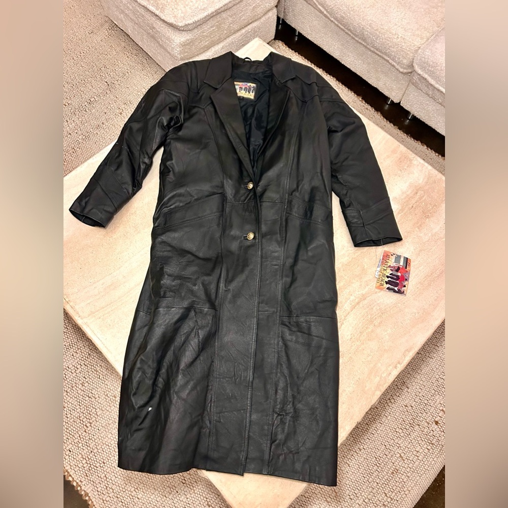 Genuine Black Leather Long Jacket